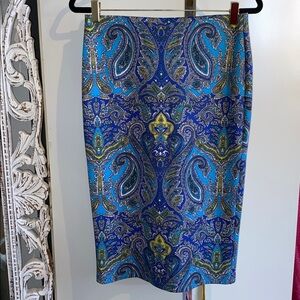 Blue Paisley Pencil Skirt